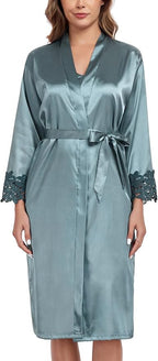 BestWendding Women's Silk Robe Set 2 Pieces Pajamas Sets Sexy Soft Satin Robe with V Neck Camisole Lingerie Nightgown