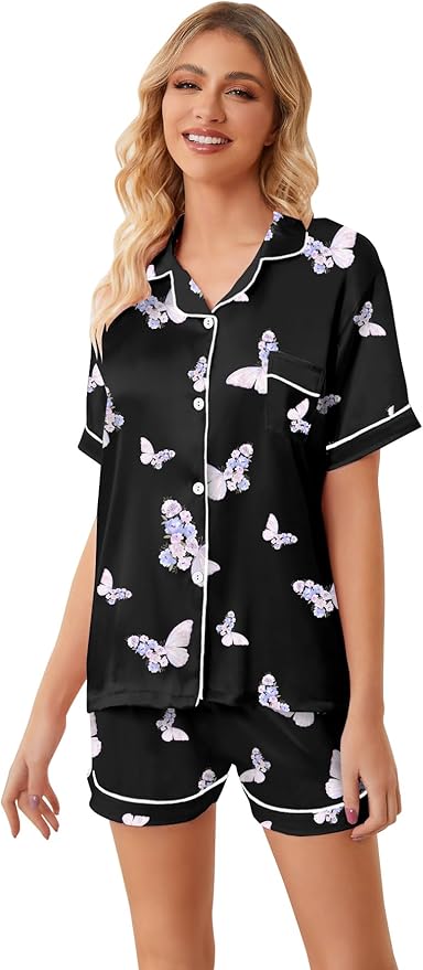 Girls & Womens Satin Pajamas Set, Silk Button-Down Sleepwear 2 Piece Nightwear, 3 Years - Women XXL