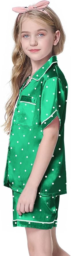 Girls & Womens Satin Pajamas Set, Silk Button-Down Sleepwear 2 Piece Nightwear, 3 Years - Women XXL