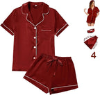 WJing Yi Jia 4Pcs Womens Satin Silky Pajama Sets Short Sleeve Shirt XS-4XL Floral Pajamas Set Soft PJ Loungewear Sleepwear