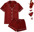 WJing Yi Jia 4Pcs Womens Satin Silky Pajama Sets Short Sleeve Shirt XS-4XL Floral Pajamas Set Soft PJ Loungewear Sleepwear