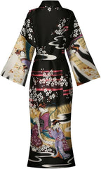 Valennia Women Long Silky Bathrobe Satin Kimono Robe Floral Printed Dressing Gown Sleepwear