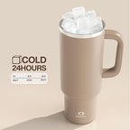 ENCOOL 40 oz Tumbler with Handle and Straw: Stainless Steel Insulated Tumbler Keeps Cold for 24 Hours, Leakproof Travel Cup Fits in Cup Holder and BPA-Free,Raw Umber