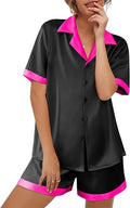 Ekouaer Womens Silk Satin Pajama Set Short Sleeve PJs 2 Piece Button Down Top and Shorts Notch Collar Sleepwear Sets Soft Pjs