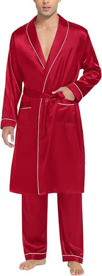 SWOMOG Men's Satin Robe Silky Kimono Bathrobe with Shorts Set Lightweight Soft Loungewear Nightwear