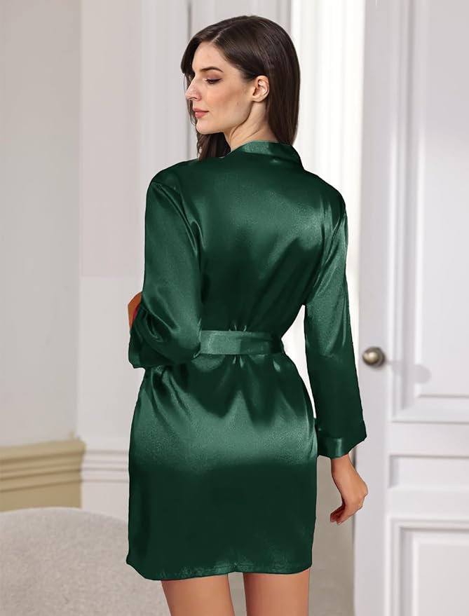 WJing Yi Jia Womens Satin Kimono Robe Silky Robes Floral Bathrobe Bride Bridesmaid Wedding Bridal Dressing Gown Loungewear