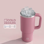 ENCOOL 32 oz Tumbler with Handle and Straw: Stainless Steel Insulated Tumbler Keeps Cold for 24 Hours, Leakproof Travel Cup Fits in Cup Holder and BPA-Free,Turkish Rose