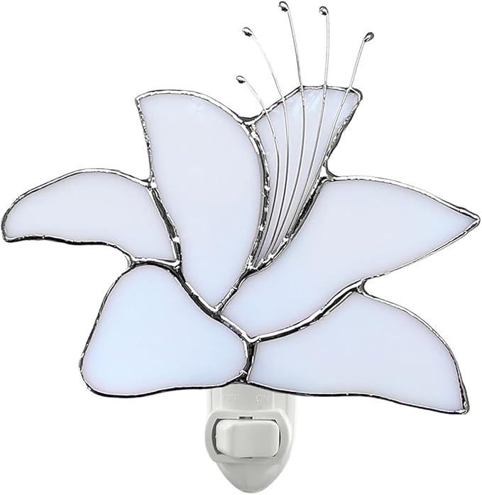 CHEZBABY Stained Glass Night Light Plug into Wall Lamp Decorative Accent Nightlight for Hallway Bedroom Bathroom Kitchen Home Décor(Lily)