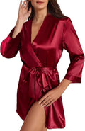 WJing Yi Jia Womens Satin Kimono Robe Silky Robes Floral Bathrobe Bride Bridesmaid Wedding Bridal Dressing Gown Loungewear