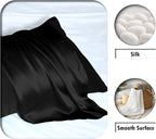 Mulberry Silk Pillowcase for Hair and Skin Pillow Case with Hidden Zipper Soft Breathable Smooth Cooling Silk Pillow Covers for Sleeping (Black, King,1Pcs)