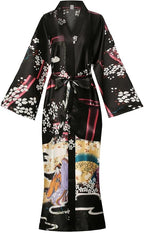 Valennia Women Long Silky Bathrobe Satin Kimono Robe Floral Printed Dressing Gown Sleepwear