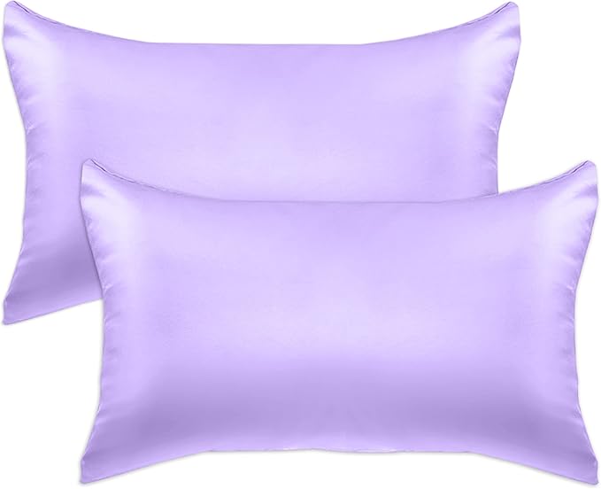 Elegant Comfort 2-Pack Cooling Viscose Satin Pillowcase Set with Hidden Zipper Closure, Silky Smooth for Best Hair and Skin Care-Beautiful Gift Box-2-Piece Satin Pillowcase Set, Standard/Queen, Lilac