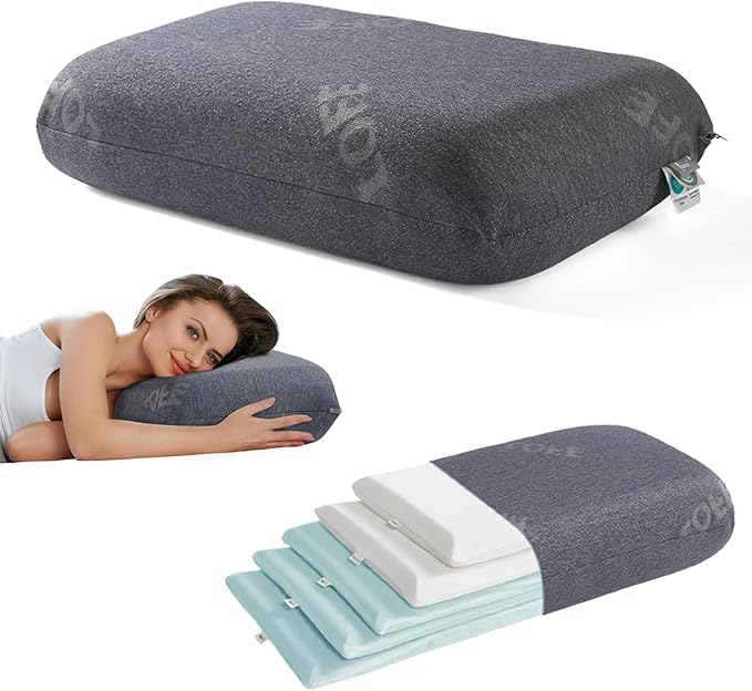 Lofe Adjustable Memory Foam Pillow - Combined Thin Pillow to Adjust Softness/Support, 10 Heights of Adjustable Piliow for Neck Pain Relief, CertiPUR-US Memory Foam Plilow for Stomach/Side/Back Sleeper