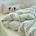 Nayoroom Green Gingham Duvet Cover Queen Size Plaid Checkered Duvet Cover Girls Dorm Bedding Set 3 Pieces Soft Lightweight Washed Microfiber Farmhouse Bedding with Pillowcases