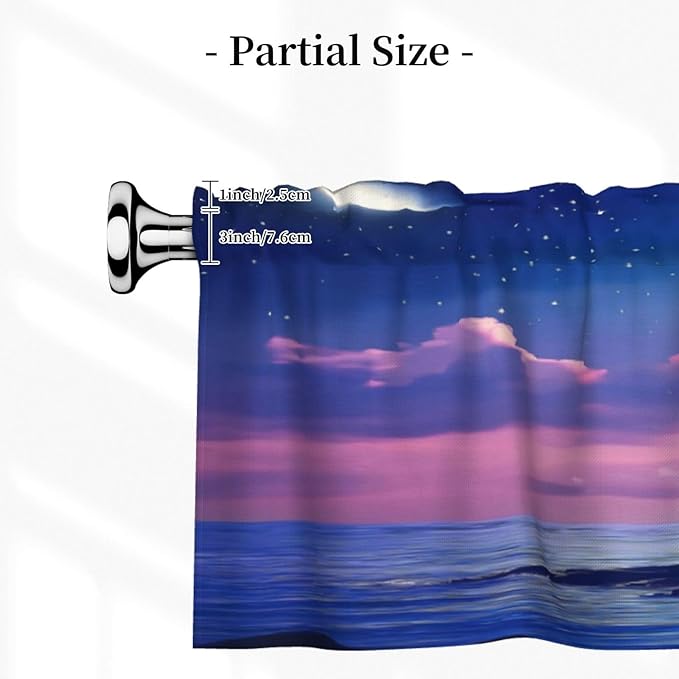 Moonlit Lighthouse Under Starry Night Sky Curtain Valance Peach Skin Velvet Printed Window Valance with Rod Pocket Light Filtering for Kitchen Bathroom 54x18in