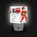 Plug in Night Light Cartoon Illustration of Firefighter Lamp Ultra-Slim, Cool-Touch Dusk to Dawn Sensor LED Nightlight Smart Light Automatically Lights for Kids Adults and Nursery Decor Night Light