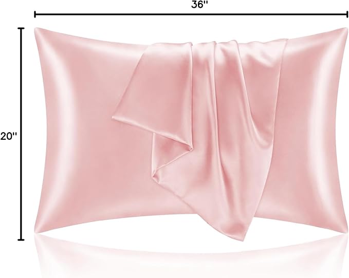 BEDELITE Satin Pillowcase with Zipper, Pink King Size Pillow Cases Set of 2, Super Soft and Cooling Similar to Silk Pillow Cases, Gift for Women Men(20x36 Inches)