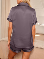 LILLUSORY Silk Satin Pajama Set for Women 2 Piece Lounge Pjs Winter Matching Summer Sleepwear Button Down Shirt Shorts