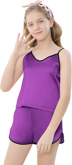 Girls & Women Silk Pajamas Set Satin Camisole Sleepwear 2 Piece Pjs, 3 Years - Women XXL