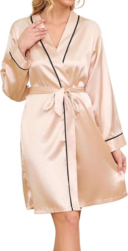 Satin Robes for Women Elegant Satin Kimono Silk Bathrobe for Wedding, Bridal Party, Silk Sleepwear, and Loungewear