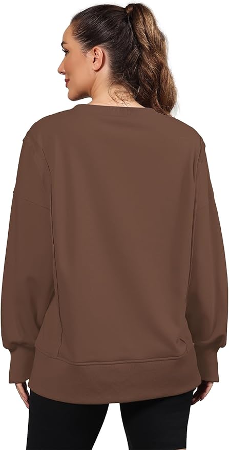 Nirovien Womens Oversized Crewneck Sweatshirt Side Slit Long Sleeve Pullover Slouchy Fit Tops