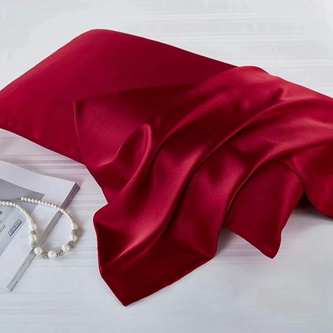 Red Silk Pillow Cases for Hair and Skin Made in USA, 22 Momme, Anti Acne Silk Pillowcase with Zipper, Organic, Hypoallergenic, Anti Wrinkle, 1 Pc 20"x26" (Standard, Red)