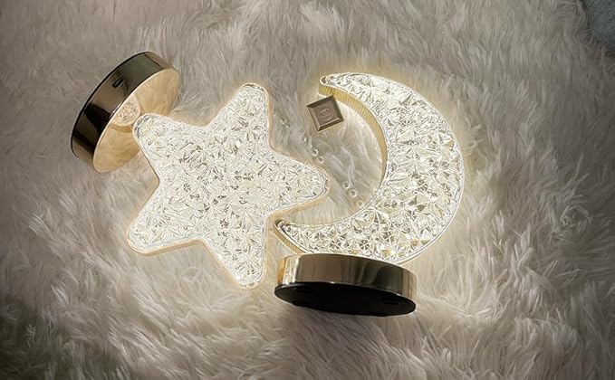 SupBri Moon Lamp, Crystal Lamp 3 Color Modes & Touch Control, Cute Night Light for Kids Girls Birthday, Bedroom,Ramadan Decorations