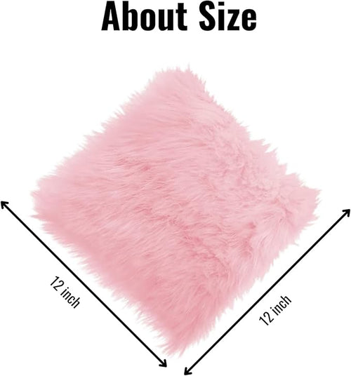 12inch Square Small Faux Fur Sheepskin Cushion Soft Plush Area Rug,Photo Background for Small Product Desktop Photography,Display and Decor,Jewelry,Nail Art,Locker Accessories (Pink)