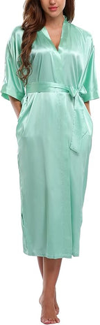 Women Kimono Long Robe Lightweight Bathrobe Soft Nightwear Comfy Nightgown
