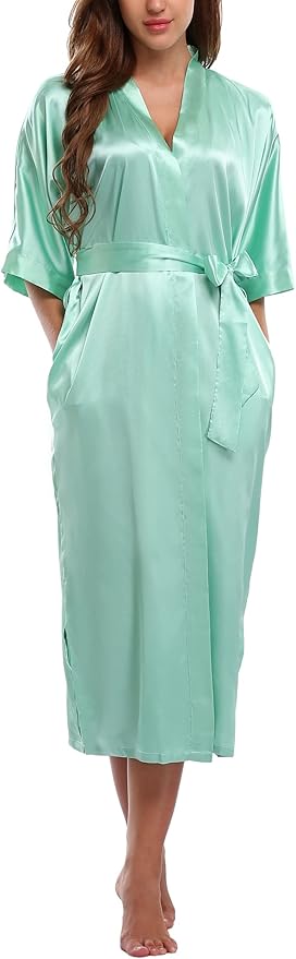 Women Kimono Long Robe Lightweight Bathrobe Soft Nightwear Comfy Nightgown