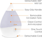 Crane Teardrop Ultrasonic Cool Mist Humidifier for Baby Nursery, 0.5 Gallon, Adjustable Settings, Essential Oil Diffuser White