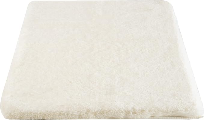 Home-Complete Faux Fur Bath Mat – 21x34-Inch Nonslip Jacquard Faux Fur Rug for Washable Rug Bathroom or Kitchen, Beige