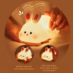 S NMT Cute Rabbit Silicone Night Lights Cartoon Bedroom Lamp for Children's Room Decor, USB Rechargeable Timing Dimming Silicone Sleep Light for Kids, Toddler, Baby