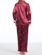 SWOMOG Womens Silk Satin Pajamas Set Long Sleeve Button Down Sleepwear 2 Piece Lounge Set Pj Set XS-3XL