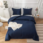 Luxlovery Navy Blue Comforter Set Full Men Boys Dark Blue Bedding Comforter Sets Navy Comfy Soft Blanket Quilts Cozy Breathable Solid Hotel Quality Bedding Comforter Set with 2 Pillowcase
