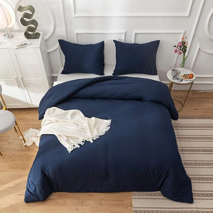 Luxlovery Navy Blue Comforter Set King Size Navy Bedding Comforter Sets Soft Dark Blue Blanket Quilts Lightweight Soft Breathble Solid King Comforter Set