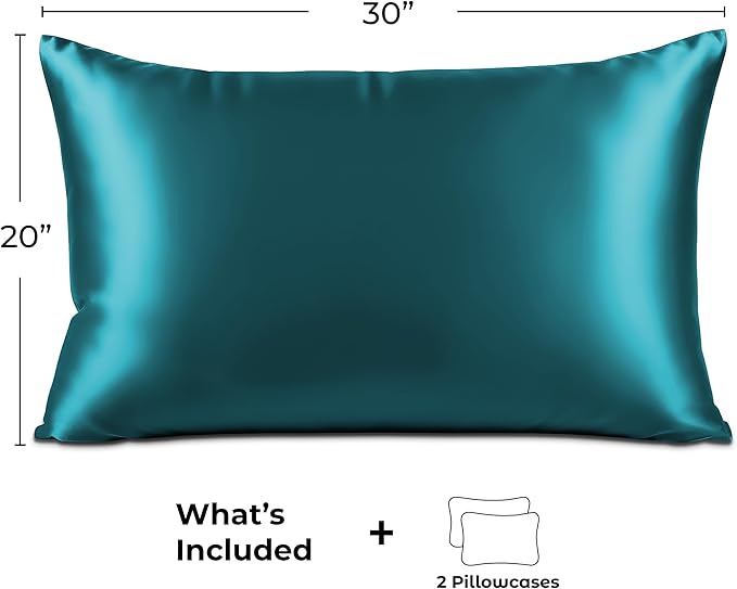 Satin Pillowcase 2 Pack - Queen Size (20"x30", Teal) - Silky Pillow Cases for Hair and Skin - Satin Pillow Covers with Envelope Closure - Extra Soft Premium Microfiber