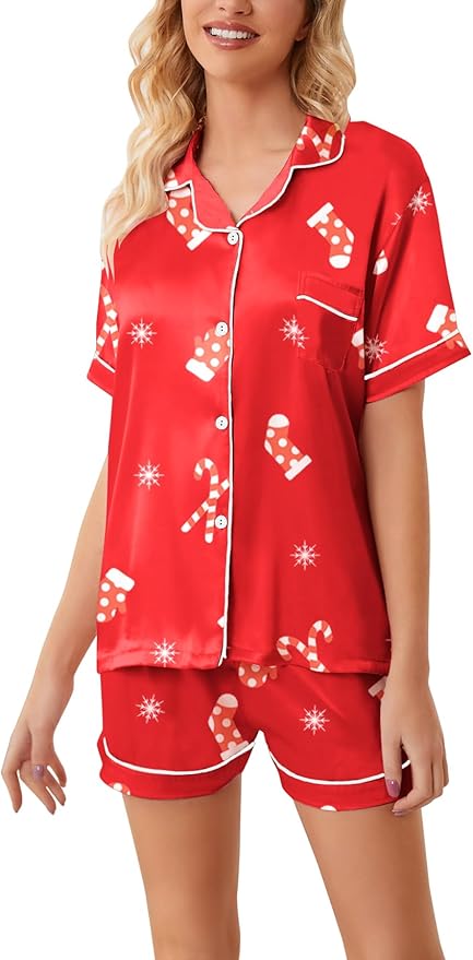 Girls & Womens Satin Pajamas Set, Silk Button-Down Sleepwear 2 Piece Nightwear, 3 Years - Women XXL