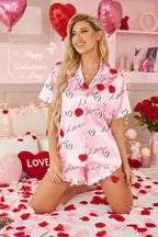 HOTOUCH Womens Satin Pajamas Set Button Down 2 Piece Silk Pjs Shorts Set Ruffle Lingerie Notch Collar Sleepwear