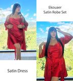 Ekouaer Women's Satin Robe Set Nightgown with Robes Silk Pajama Set 2 Pieces Lingerie Cowl Neck Cami Sleepwear Sets