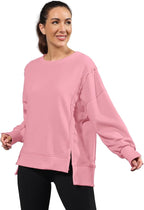 Nirovien Womens Oversized Crewneck Sweatshirt Side Slit Long Sleeve Pullover Slouchy Fit Tops