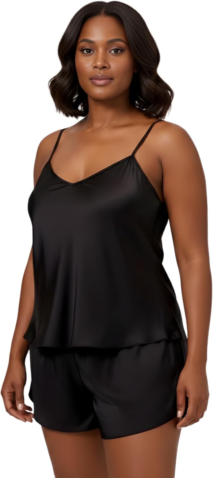 Women’s Satin Cami and Shorts Pajama Set – Silky Soft Lightweight Sleepwear with Adjustable Straps