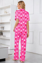 Umeyda Girls Womens Pajamas Set, Satin Silky Button Down Loungewear 2 Piece Short Sleeve Pants PJS Sets for Mommy Kids