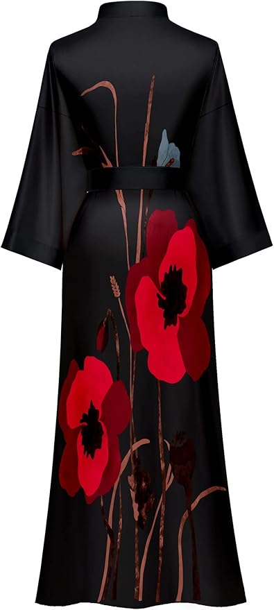 Kihnop Women's Floral Long Kimono Robe Long Satin Robe Long Silk Robe Ladies Kimonos Silky Bathrobe Cover Up, One Size