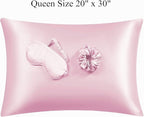 Satin Pillowcase for Hair and Skin, Vegan Silk Pillowcase Set-2 Pink Satin Pillowcases, 1 Eye Mask, 1 Scrunchie-Luxury Sleep Set, Silky Satin Pillow Cases Queen Size with Envelope Closure