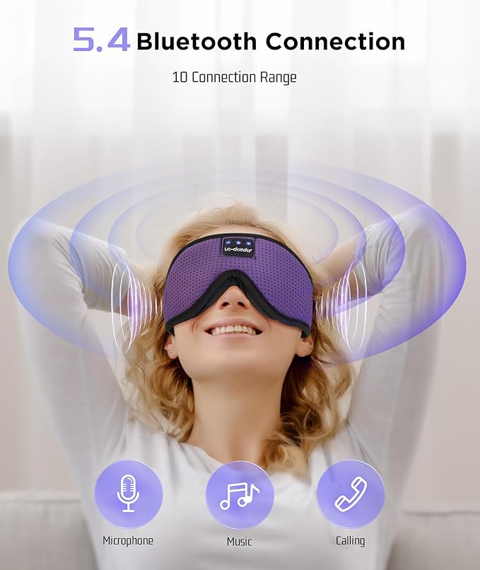LC-dolida Sleep Headphones, Sleep Mask Bluetooth Wireless Music Eye Mask, Sleeping Headphones for Side Sleepers Sleep Mask with Bluetooth Headphones Ultra-Thin Stereo Speakers Perfect for Sleeping