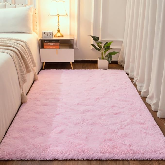 Softlife Light Pink 8x10 Area Rug for Living Room, Fluffy Shag Plush Rugs for Bedroom Girls, Shaggy Soft Fuzzy Kids Large Carpet for Dorm Bedside Ultra Cozy Non-Slip Indoor Decor