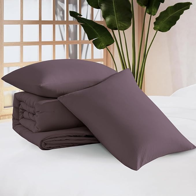 WRENSONGE Queen Comforter Set - 3 Pieces Prewashed Deep Purple Comforter Soft Lightweight for All Seasons,Down Alternative Comforters Queen Size with 2 Pillow Shams