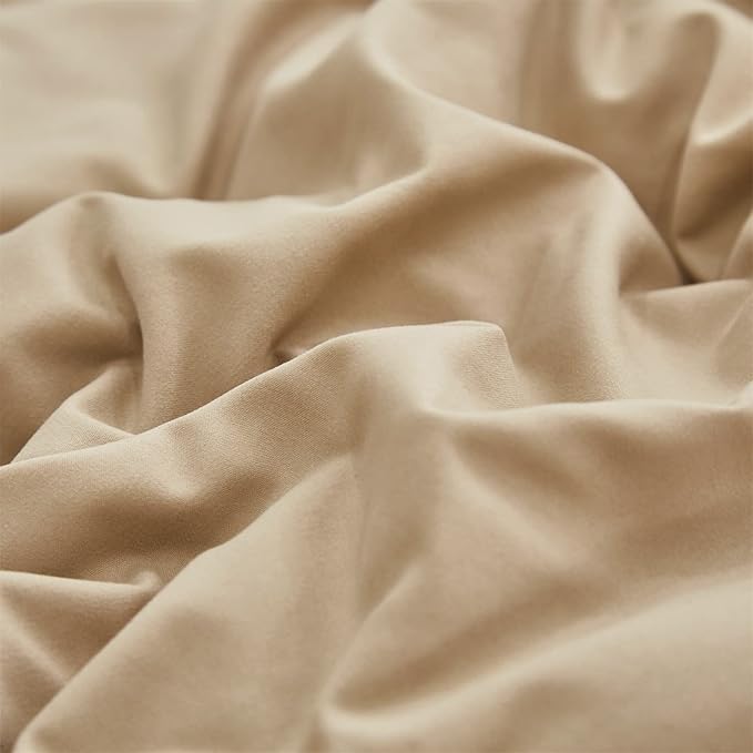 CLOTHKNOW Champagne Ruffle Queen Comforter Set Taupe Bedding Comforter Sets Soft Shabby Chic Farmhouse Comforter with 2 x Pillow Cases