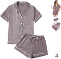 WJing Yi Jia 4Pcs Womens Satin Silky Pajama Sets Short Sleeve Shirt XS-4XL Floral Pajamas Set Soft PJ Loungewear Sleepwear